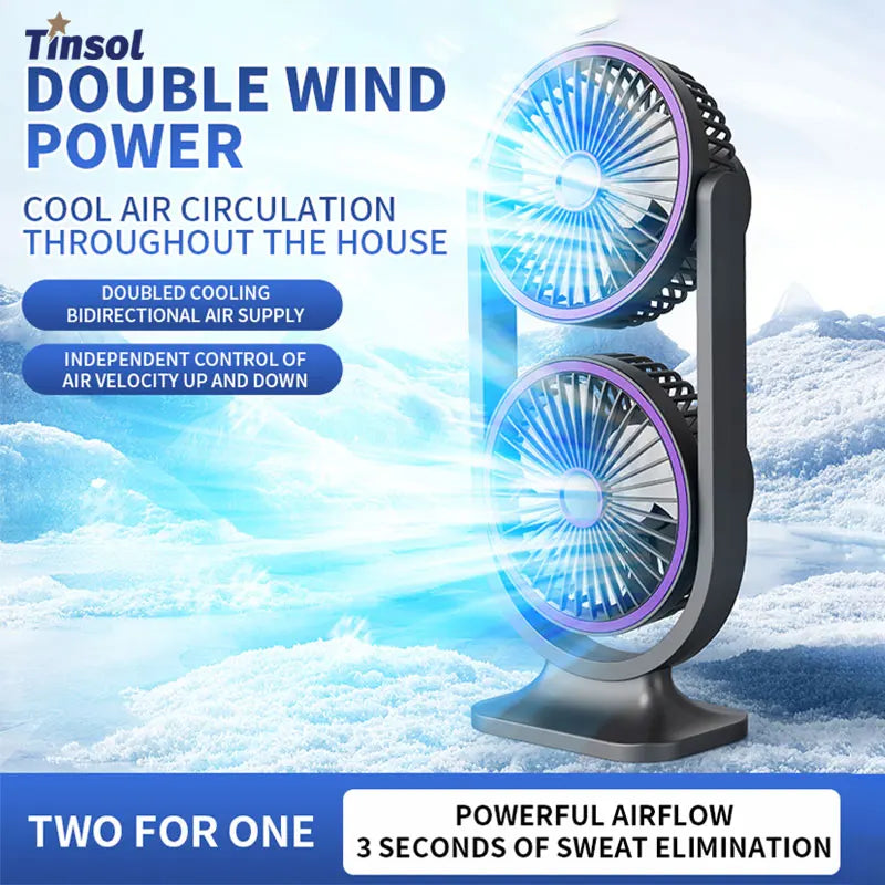 TINSOL 2026 New Dual-Head Desktop Fan, High-Power Air Circulation Fan, Office and Dormitory Double-Layer Fan