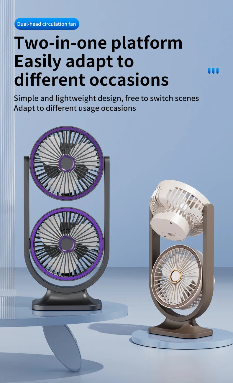 TINSOL 2026 New Dual-Head Desktop Fan, High-Power Air Circulation Fan, Office and Dormitory Double-Layer Fan