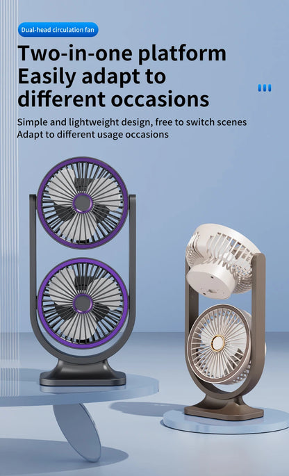 TINSOL 2026 New Dual-Head Desktop Fan, High-Power Air Circulation Fan, Office and Dormitory Double-Layer Fan