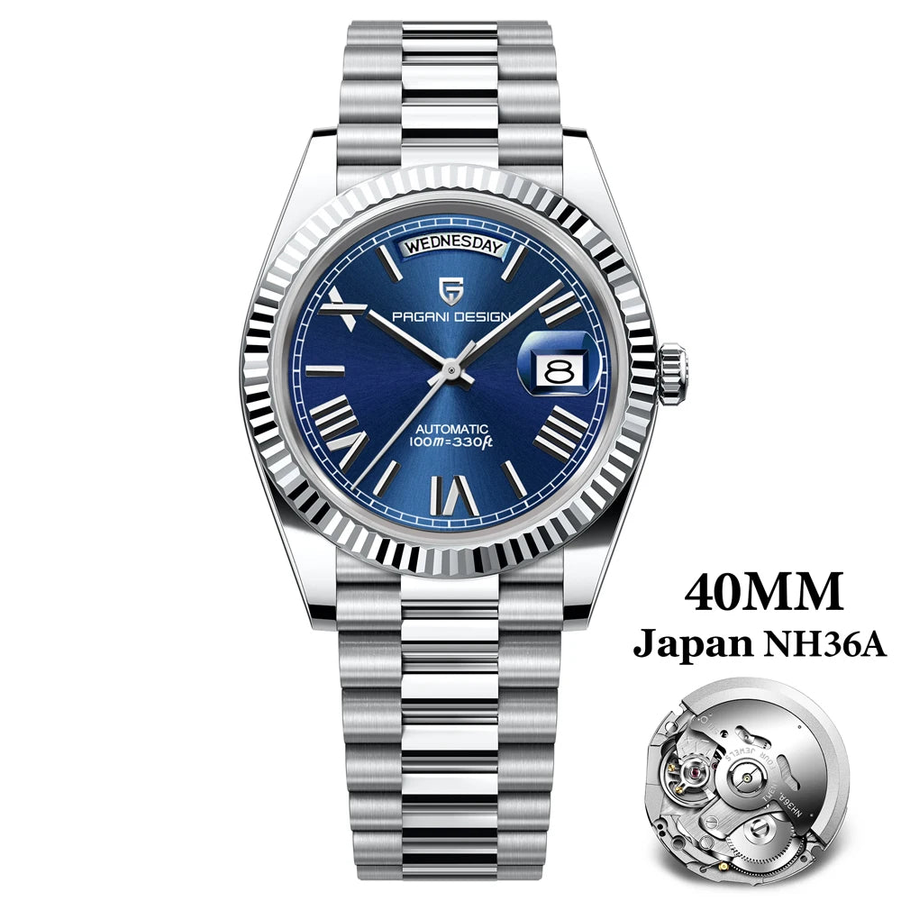 PAGANI DESIGN 2025 New Gold Green 40MM Date Week Men's Watches Automatic Watch Men AR Sapphire Glass NH36A Mechanical Wristwatch