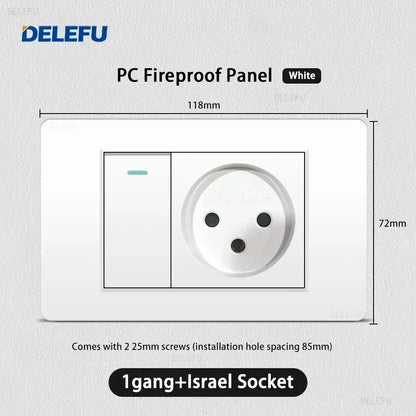 DELEFU White Retardant PC Israel USB Type C Fast Charging Wall Socket Light Tuya Wifi Smart Switch Sat TV Tel Doorbell Curtain