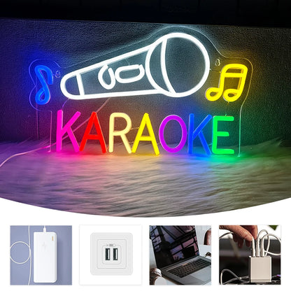 Karaoke Led Neon Sign, Microphone Note Icon, Suitable For Bars, Clubs, Music Classrooms, Music Studios, Ktv, Bedroom Decor.