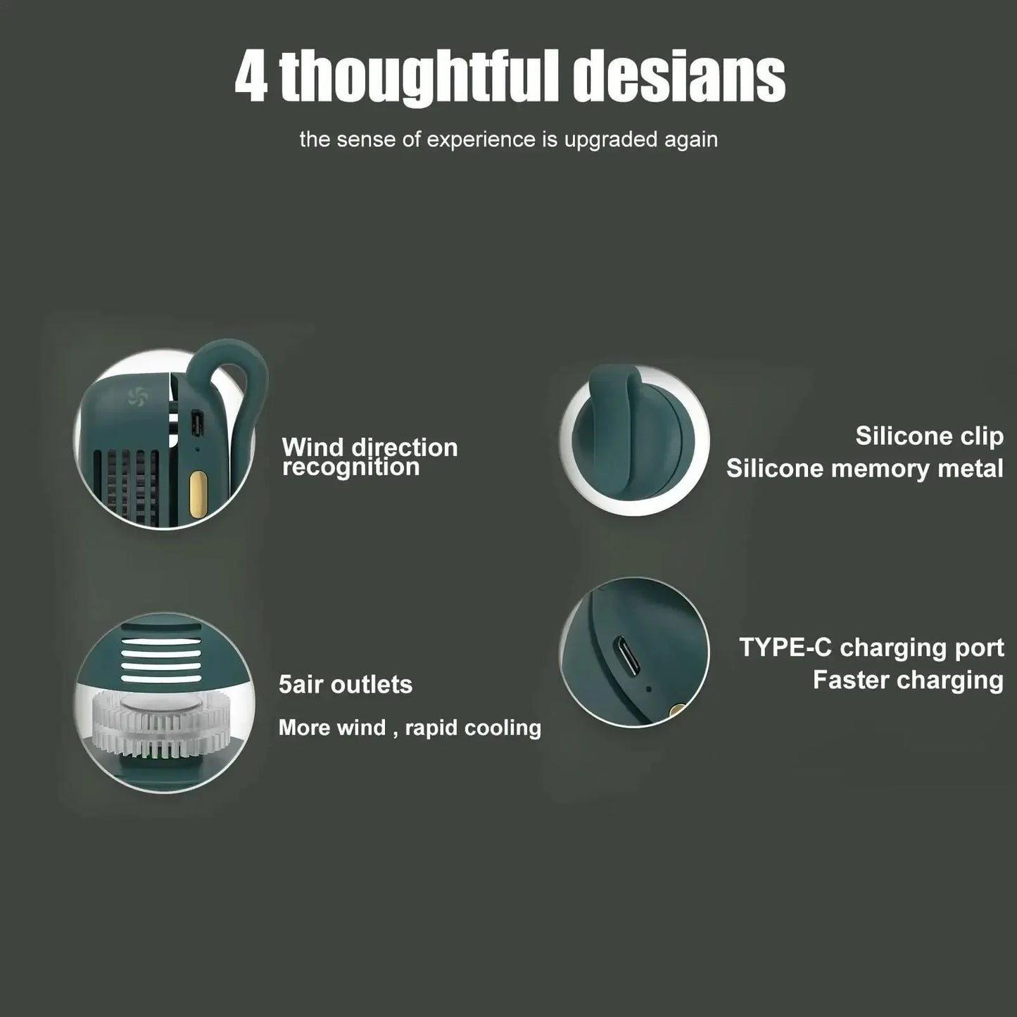 MF019 Mini Whirlwind Portable Snap On Charging Fan Waist Clip Mini Whirlwind Fan 3-Speed Handsfree Silent Strong Wind 2026 New
