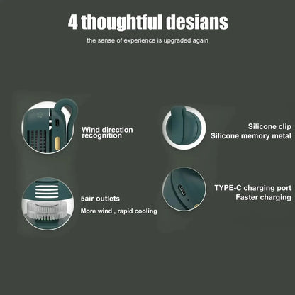 MF019 Mini Whirlwind Portable Snap On Charging Fan Waist Clip Mini Whirlwind Fan 3-Speed Handsfree Silent Strong Wind 2026 New