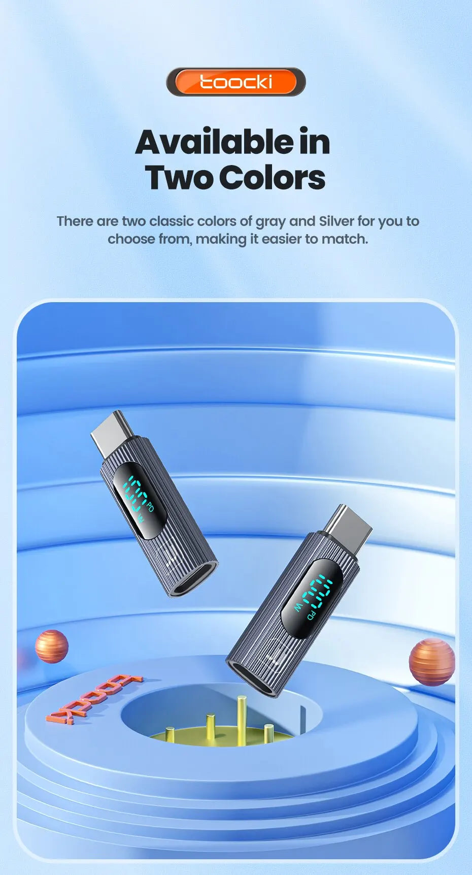 Toocki 2 Pack OTG Adapter 100W Digital Display USB Type C Male to Type C Female OTG Adapter PD Fast Charging Convertor For Redmi