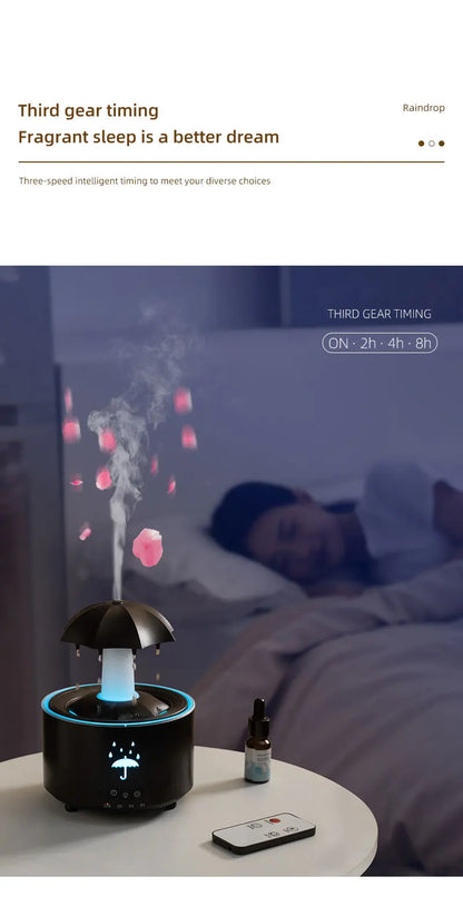 New Creative Rotating Raindrop Aromatherapy Machine Rain Cloud Humidifier Heavy Fog Quantity Colorful Moving Head Humidifier