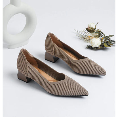 2025 New Women's High Heels Large 42/43 Fashion Pointed Anti slip Rubber Bottom Knitted Breathable Shoes