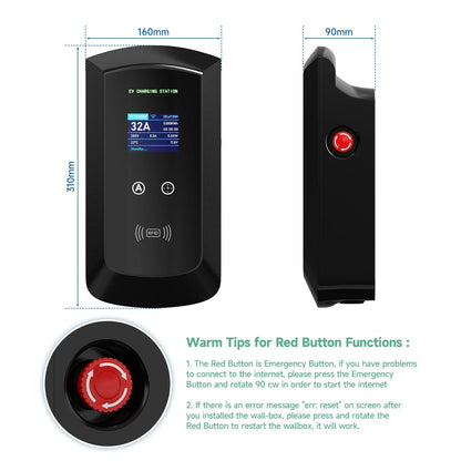AFYEEV 32A EV Charging Station 22KW 3Phase Electric Vehicle Car Charger 11KW Type2 IEC62196-2 EVSE Wallbox APP Control 5m Cable