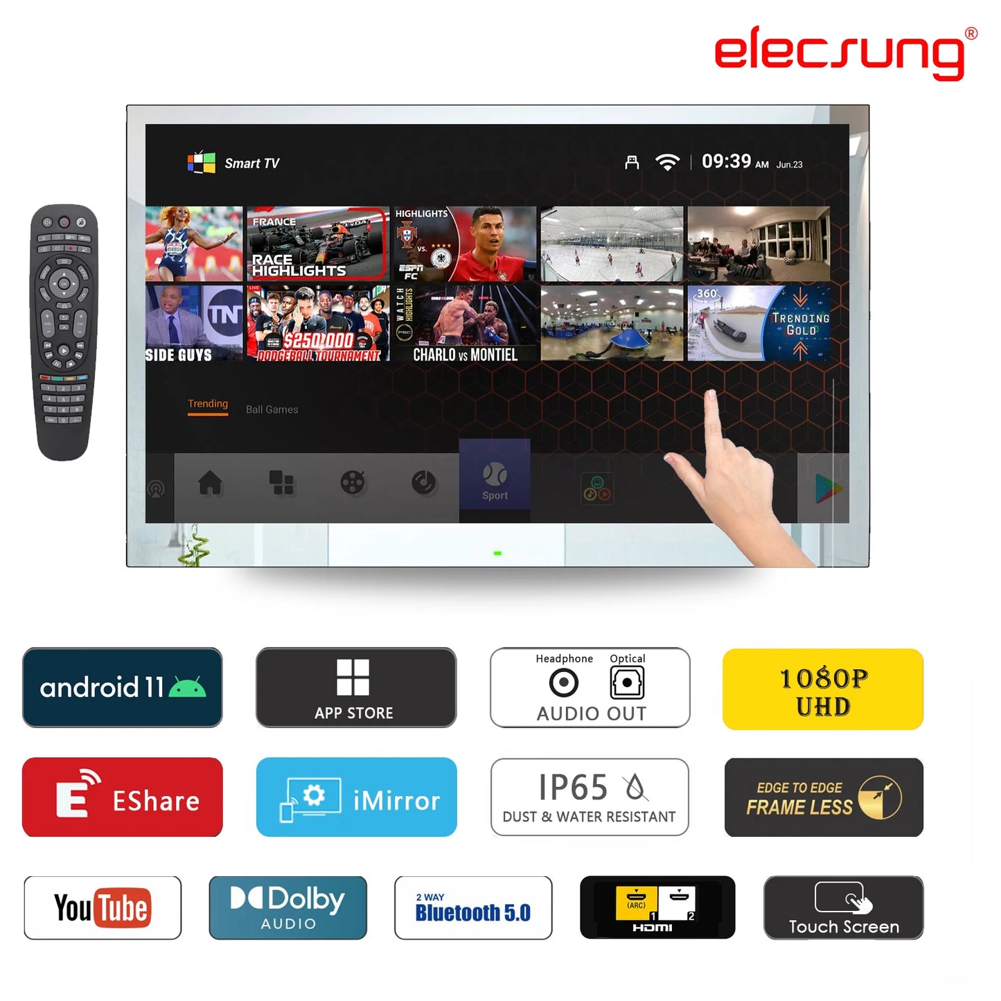 Soulaca 27inches Smart Mirror TV Waterproof 1080P HD Touchscreen Built-in WiFi Bluetooth Android 11.0 New Model 2024 Magic LED