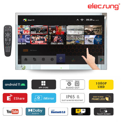 Soulaca 27inches Smart Mirror TV Waterproof 1080P HD Touchscreen Built-in WiFi Bluetooth Android 11.0 New Model 2024 Magic LED