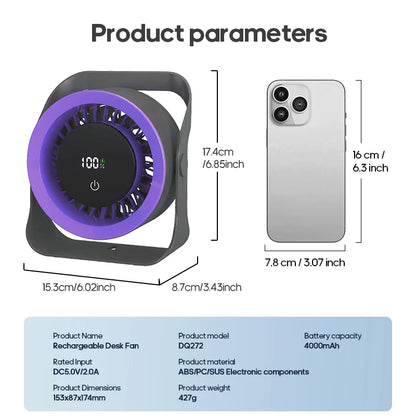 4000mAh Outdoor Desktop Fan Angle Adjustable 100 Speeds Wall Mount Portable Fan With Remote Control and Touch Screen Cooling Fan