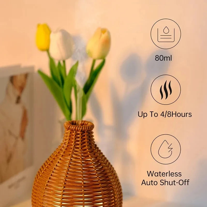 Wood Weave Vase Aromatherapy Humidifier Household Vase Air Humidifier Ultrasonic Mute Colorful Humidifier Spray Instrumen