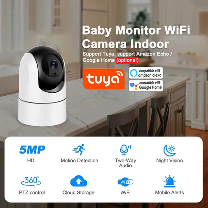 Tuya 5G WiFi IP Camera Indoor 6MP Wireless Security Surveillance Camera Auto Tracking Baby Monitor IR Night Vision 6x Zoom Cam