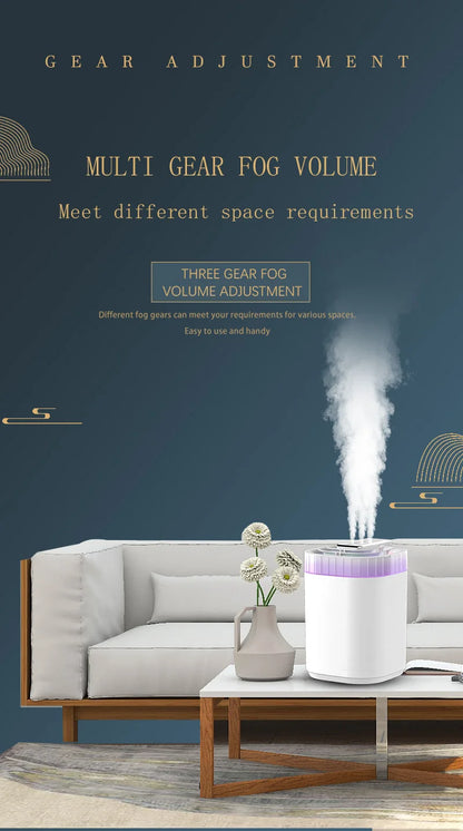 3L Ultrasonic Air Humidifier Cool Mist Humidifier with Night Light and Three Nozzles Quiet USB Aromatic Humidifier for Home