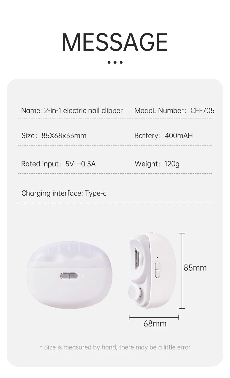 HOMEFISH Electric Nail Clipper 2 in 1 Grinding Polishing Multifunctional Portable Automatic Manicure Grinder