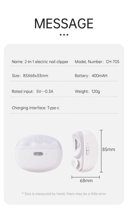 HOMEFISH Electric Nail Clipper 2 in 1 Grinding Polishing Multifunctional Portable Automatic Manicure Grinder