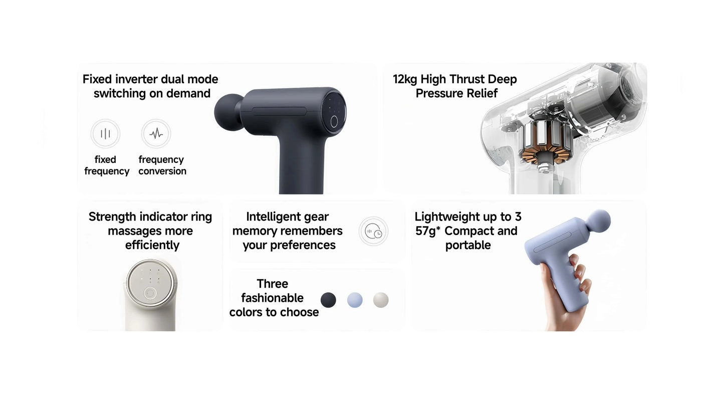 New Mijia Mini Fascia Gun 3 Portable Muscle Massage Gun Thrust Brushless Silent Motor 3 Massager Heads Relax Body Type-C CN