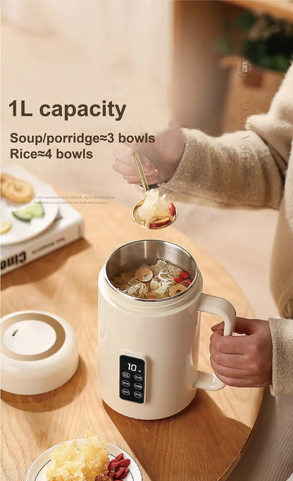 500W Electric Kettle 12h Appointment Porridge Special Pot Portable 304 Stainless Steel Health Cup Multifunctional Rice Cooker 1L