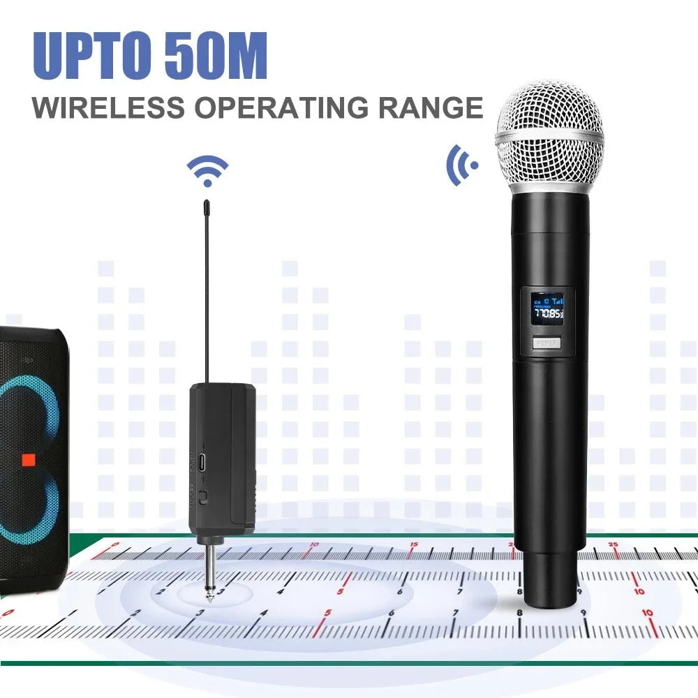 2.4G Wireless Microphone 2 Channels UHF Handheld Microphone Mic Rechargeable Microphone for Karaoke Live Wedding Party Meeting