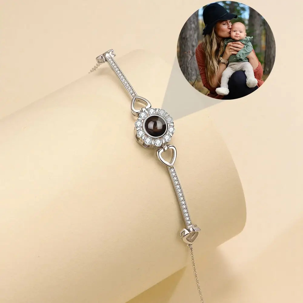 Custom Photos Bracelets 925 Sterling Silver Personalized Projection Photo Bracelet for Women Wife Mom Jewelry Mother's Day Gift
