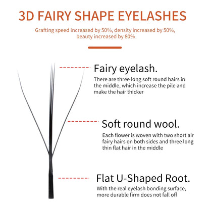 PRAECLARUS 3D Fairy Shape Lashes 12 Rows Eyelashes Premade Volume Fan Natural Soft Light Lashes Triple Tips Eyelashes