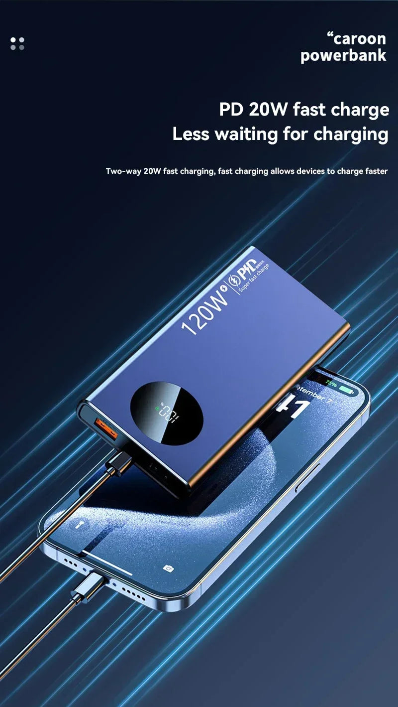 500000mAh Large Capacity Power Bank 120W Super Fast Charging With Portable Digital Display Supply For Various Phones