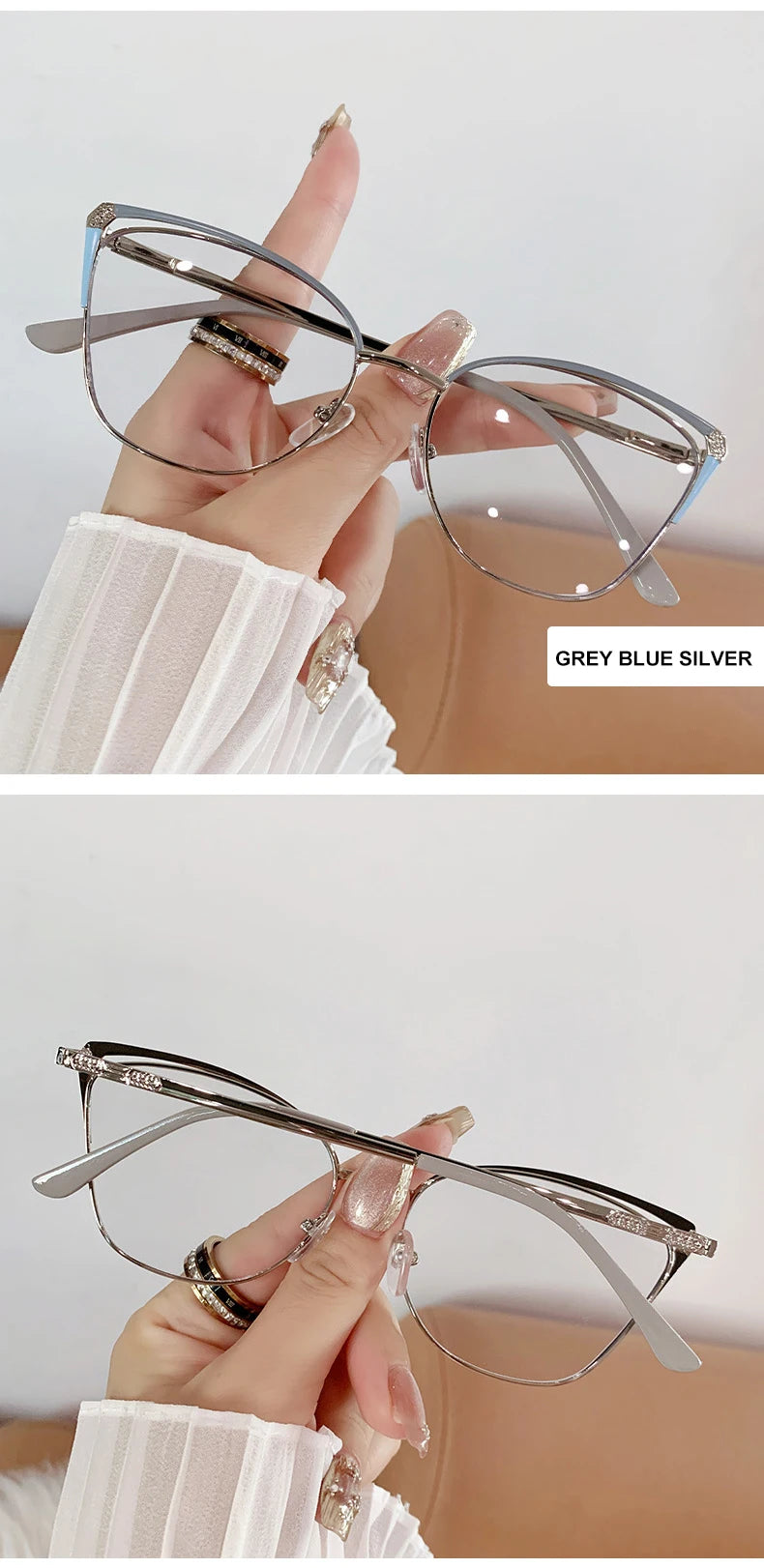 CAIDERONI Trend Cat Eye Women Fashion Anti Blue Light Metal Glasses Butterfly Customized Lens Reading Glasses Women Myopic 25062
