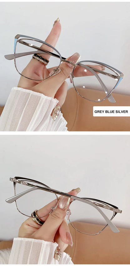 CAIDERONI Trend Cat Eye Women Fashion Anti Blue Light Metal Glasses Butterfly Customized Lens Reading Glasses Women Myopic 25062