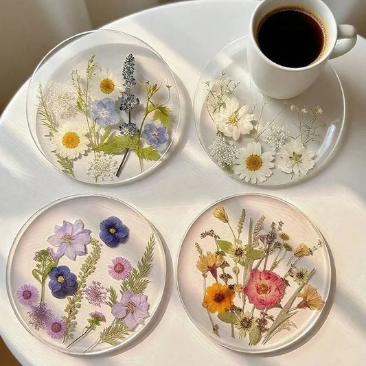 1/4PC 2D Round Colorful Printed Coasters Transparent Artistic Floral Coasters Wedding Birthday Table Decor Mother's Day Gifts