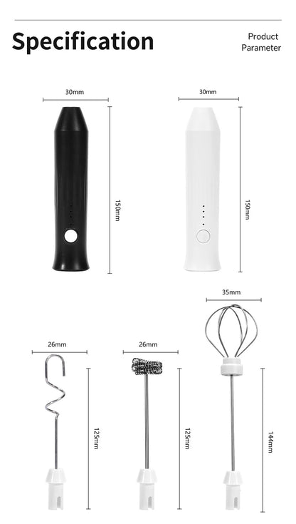 Wireless Milk Frother Electric Type-C Handheld Blender Stainless Steel Mini Coffee Maker Whisk Mixer For Coffee Cappuccino Cream