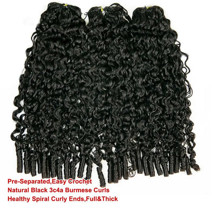 Burmese Curly Crochet Human Hair Pre Looped Deep Wave Human Hair Crochet Miracle Knots Feathered Human Crochet Hair Extensions