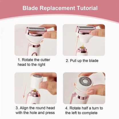 Electric Shaver For Woman Body Hair Removal Epilator Painless Cordless Trimmer Women Face Leg Bikini Razor 4 in 1 Hair Remover