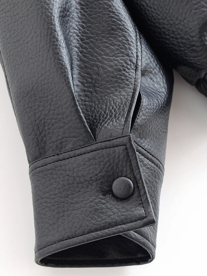 HH Autumn Faux Leather Jacket For Women Casual Solid Long Sleeve Zipper Pu Leather Coats New Fashion Female Streetwear