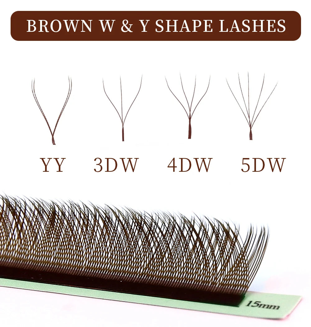 5W Eyelash Extensions YY 7mm Lash Brown Color 4DW Brazilian Premade Lash Fans Individual Cluster DIY 3D W Shape Lash Dolly Eye