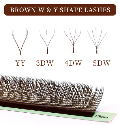 5W Eyelash Extensions YY 7mm Lash Brown Color 4DW Brazilian Premade Lash Fans Individual Cluster DIY 3D W Shape Lash Dolly Eye