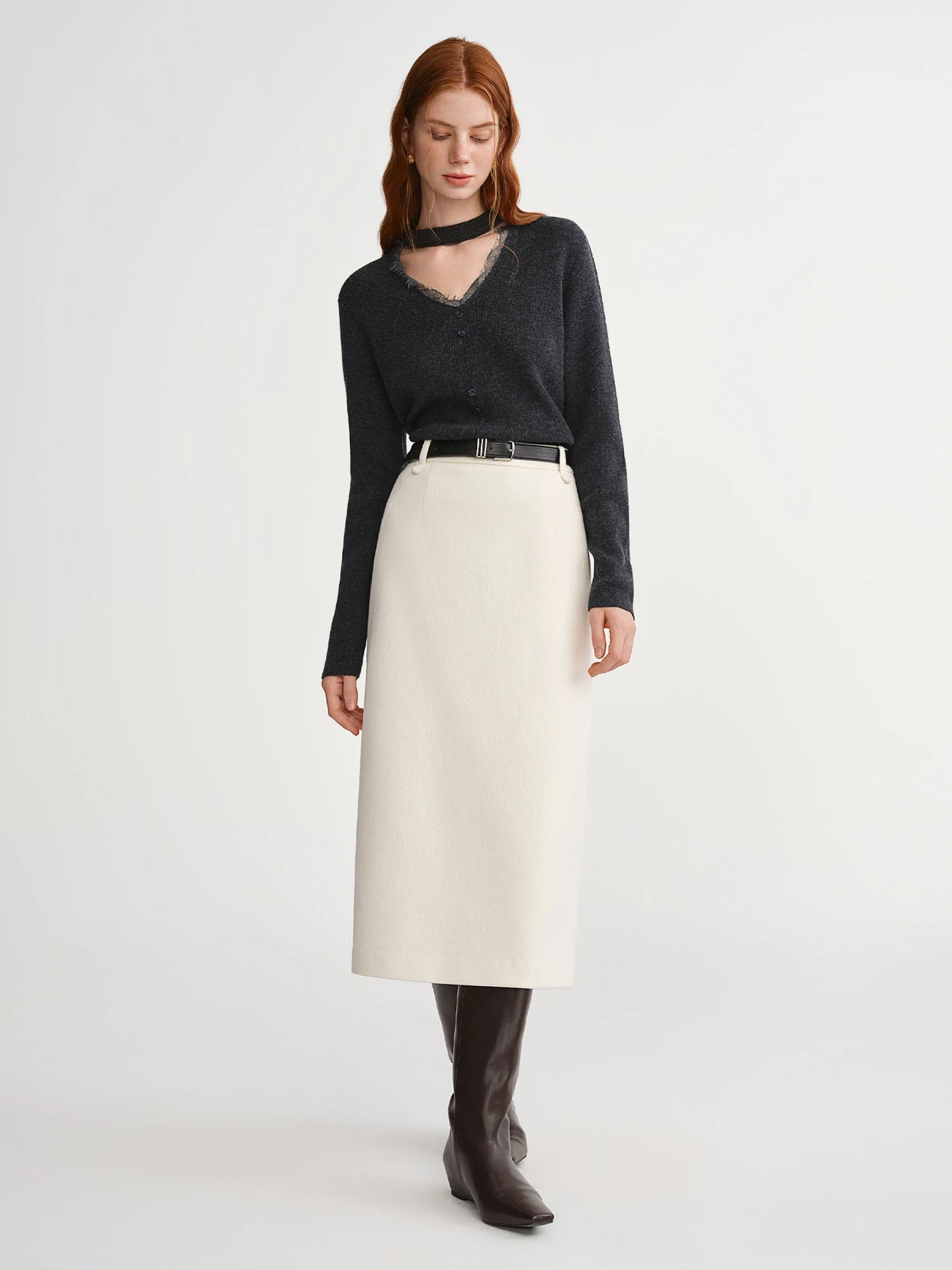 DUSHU Classic Long and Short Elastic Waist A-line Skirt 2025 Winter Skirt for Women Solid Simple Commuting Office Ladies College