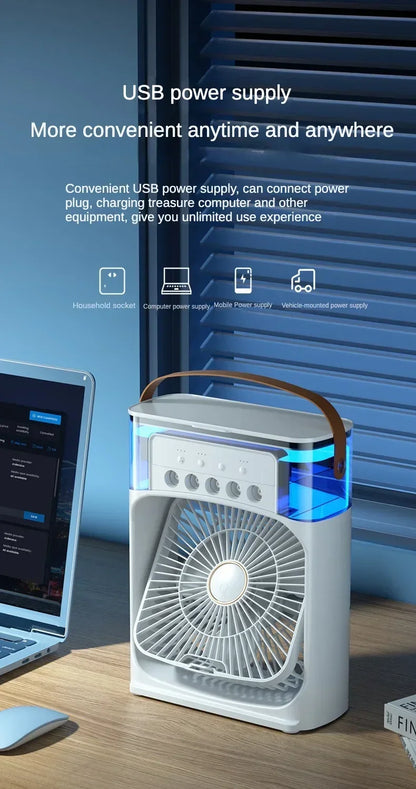 Mini Portable Humidifier Fan AIr Conditioner Household Small Air Cooler Hydrocooling Portable Adjustment For Office 3 Speed Fan
