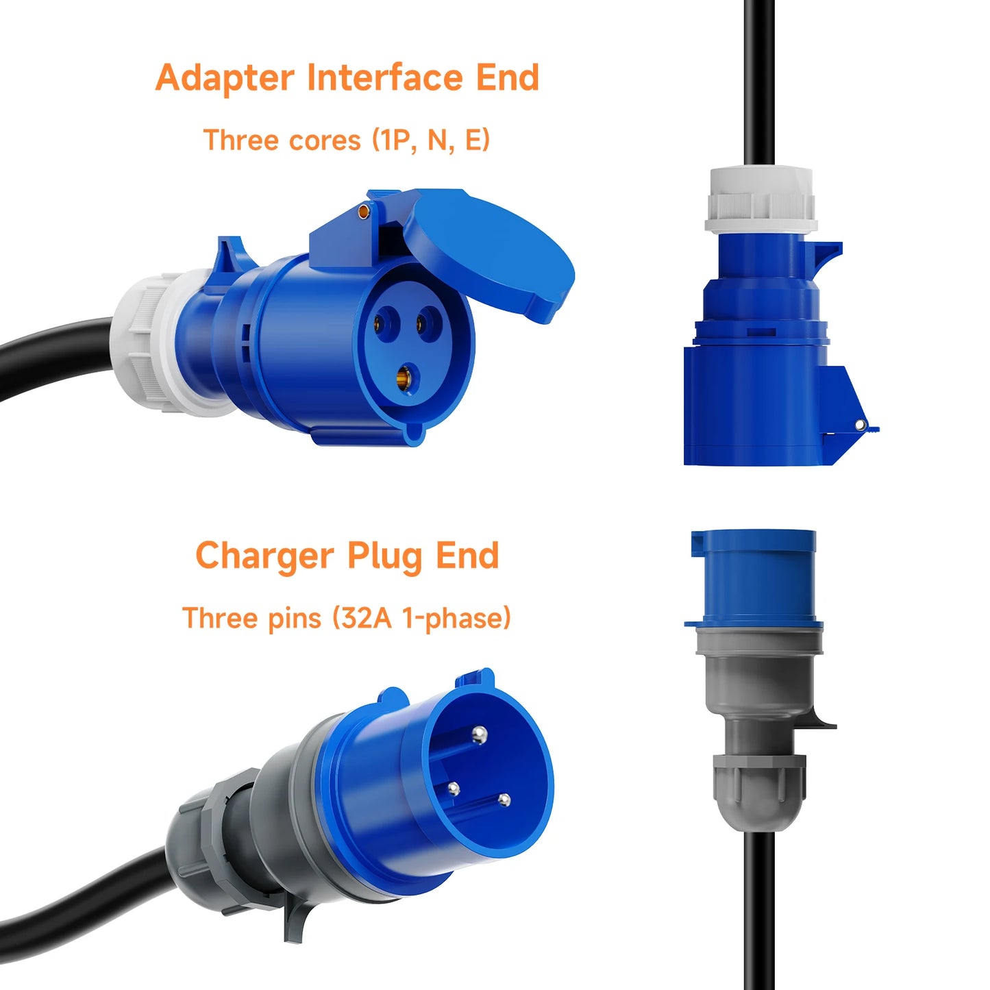 AFEEV EV Charger CEE Female Plug 3 Pins Bule CEE to Schuko Adapter Wall Socket Extend Cable Connect with 7KW 32A 1Phase Charger