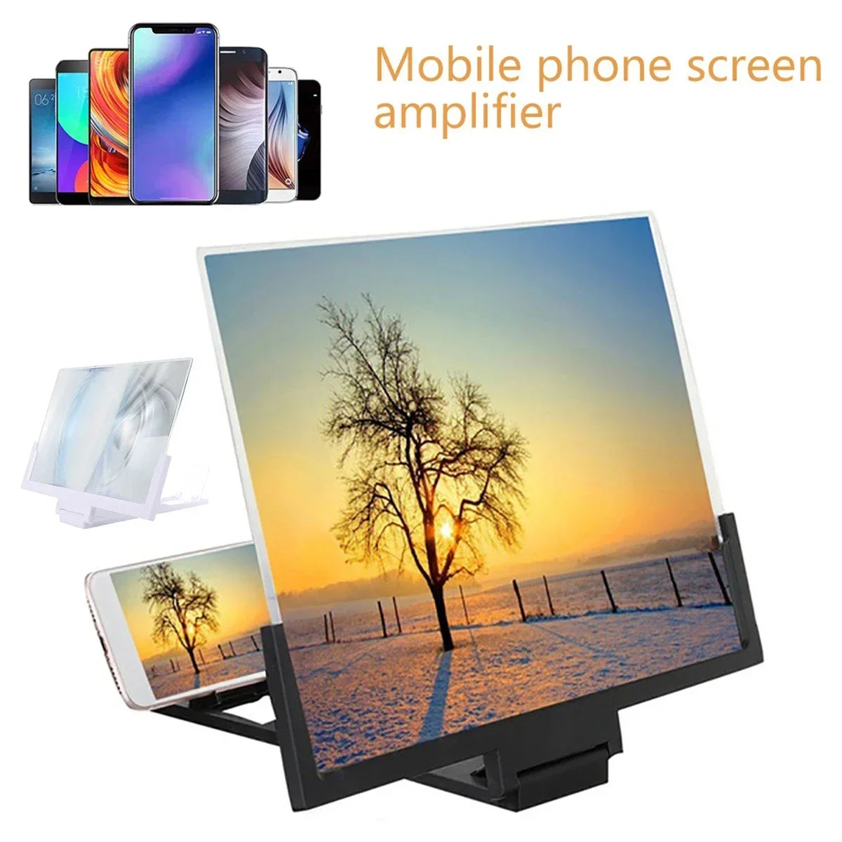 12/14in Mobile Phone Screen Amplifier 3D Magnifying Glass Stand Magnifier HD Video Amplifier Phone Stand Enlarged Screen Bracket