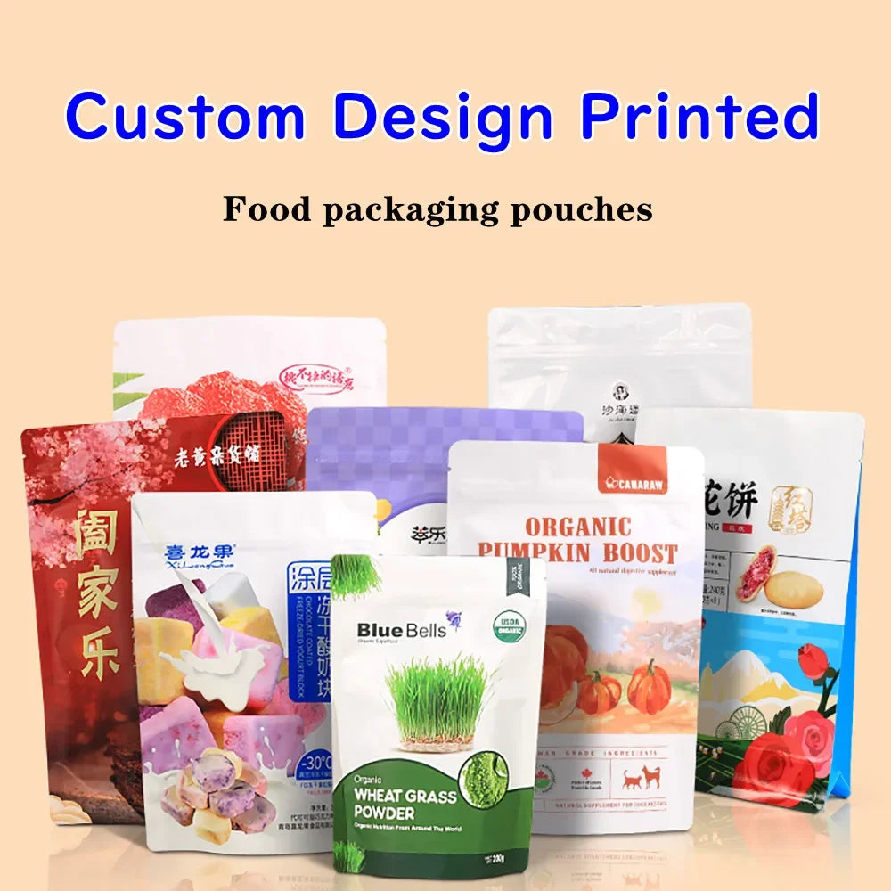 Custom Digital Print Resealable Stand up Pouch Bag Food Grade Plastic with Zipper for Candy Sweets Nuts Cookies Doypack
