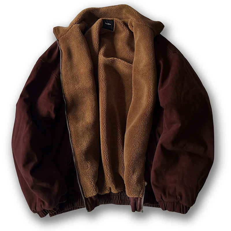 Japanese Vintage Polar Fleece Jacket Men Winter High Quality Thick Jacket Korean Streetwear Loose Couple Trendy Warm Coat Male