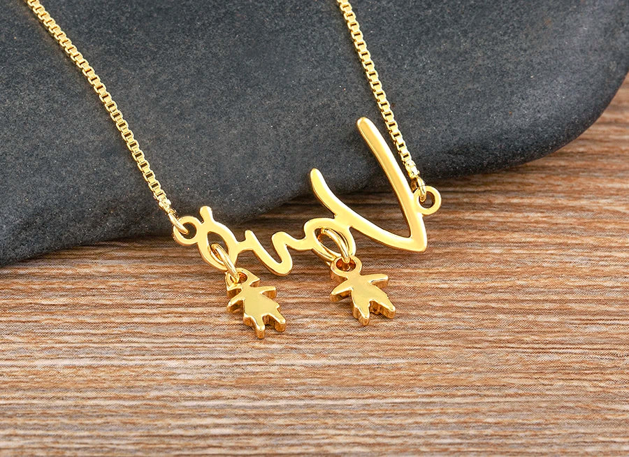 Nidin Exquisite Gold Plated Mom Daughter Necklace Girl Boy Pendant Chain Choker Cubic Zirconia Jewelry Mother's Day Gift