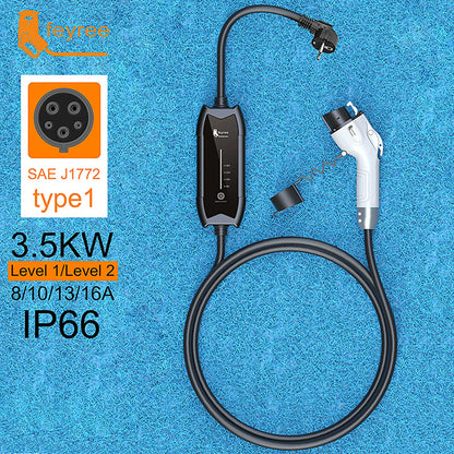 feyree EV Charger Type2 16A 3.5KW 1Phase GB/T / Type1 Current Adjustable 3.5m Cable Portable Charging Box for Electric Vehicle