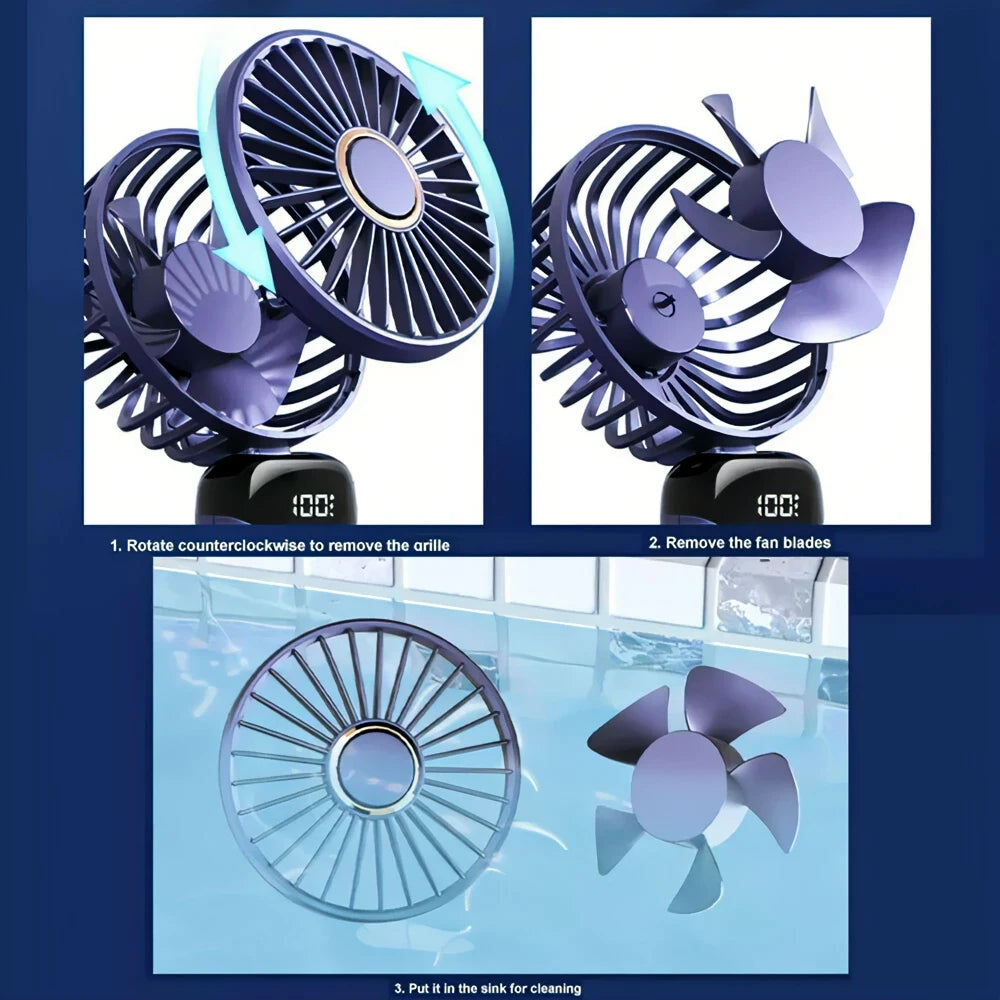 3-in-1 10000mAh Foldable USB Fan with Phone Holder - Portable Handheld & Desk Cooler w/ 360° Cooling