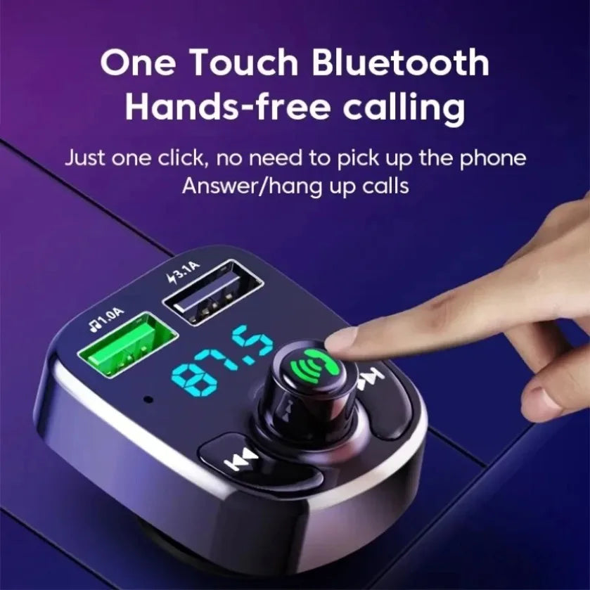XIKCU LED MP3 Bluetooth FM Audio Receiver Hands-Free Bluetooth 5.0 Transmitter 2.1A 3.1A QC3.0 Type C Dual USB Car kit Charger