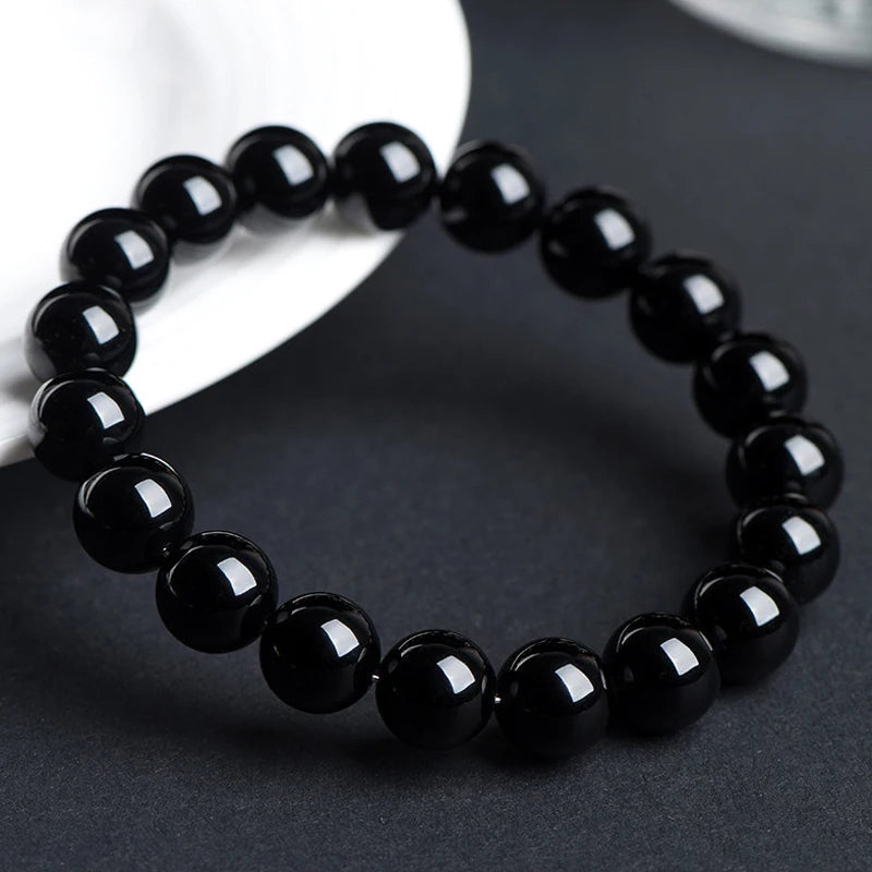 Nature Onyx Bracelet With Stone for Men Natural-Stone Shiny Black Obisidian Handmade-Bracelet Yoga Meditation Jewelry