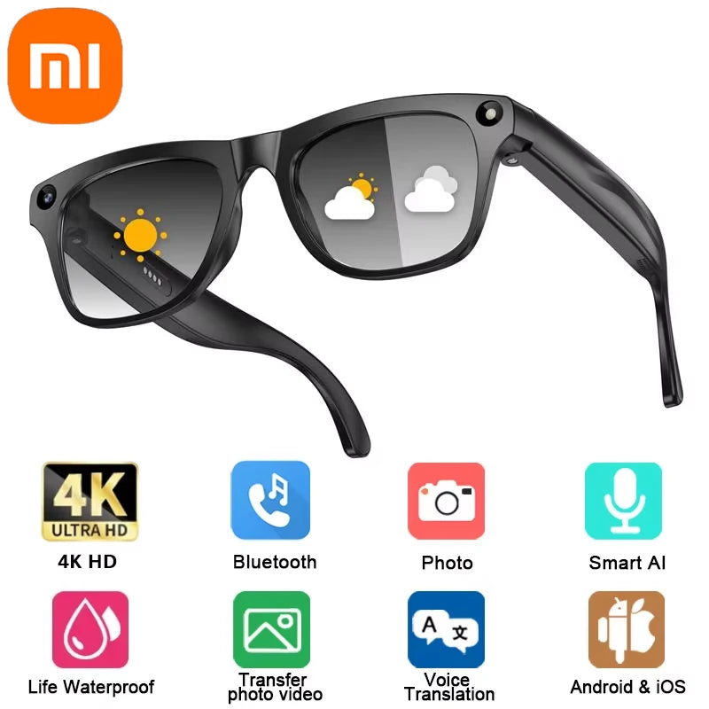 Xiaomi 4K AI Camera Glasses 800MP Multifunctional Photochromic Smart Glasses Bluetooth Calling Photo Video Music Translation New