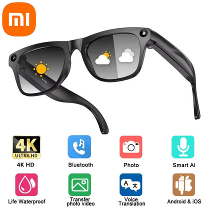 Xiaomi 4K AI Camera Glasses 800MP Multifunctional Photochromic Smart Glasses Bluetooth Calling Photo Video Music Translation New