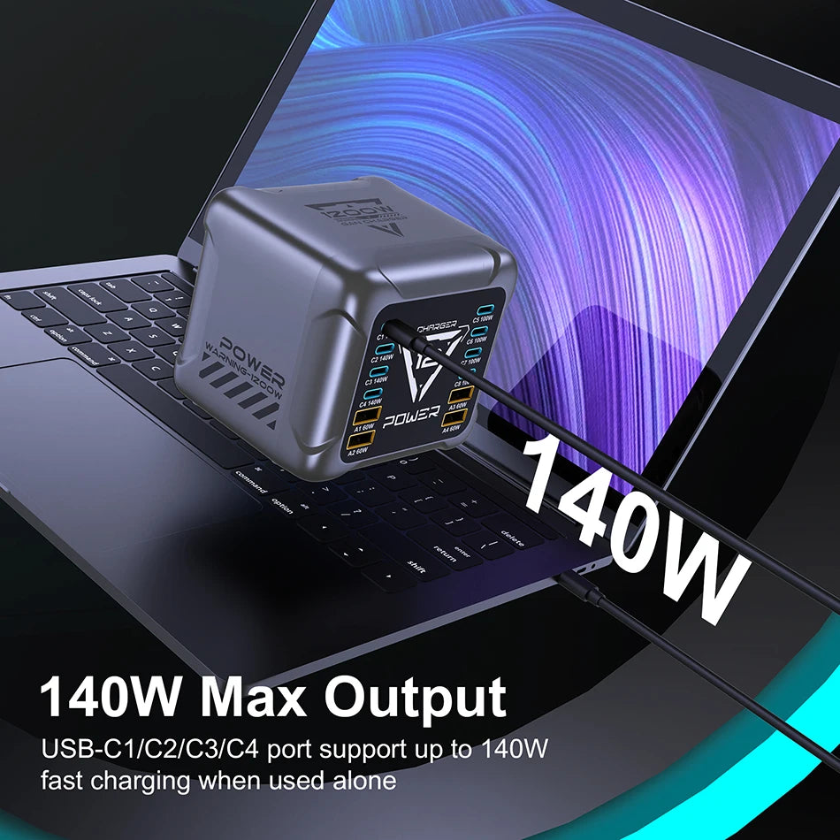 800W GaN Charger USB C Fast Desktop 10-port USB Type C PD3.1 Charger Fast Charging for iPhone 16 15 14 Samsung S24 Xiaomi Laptop