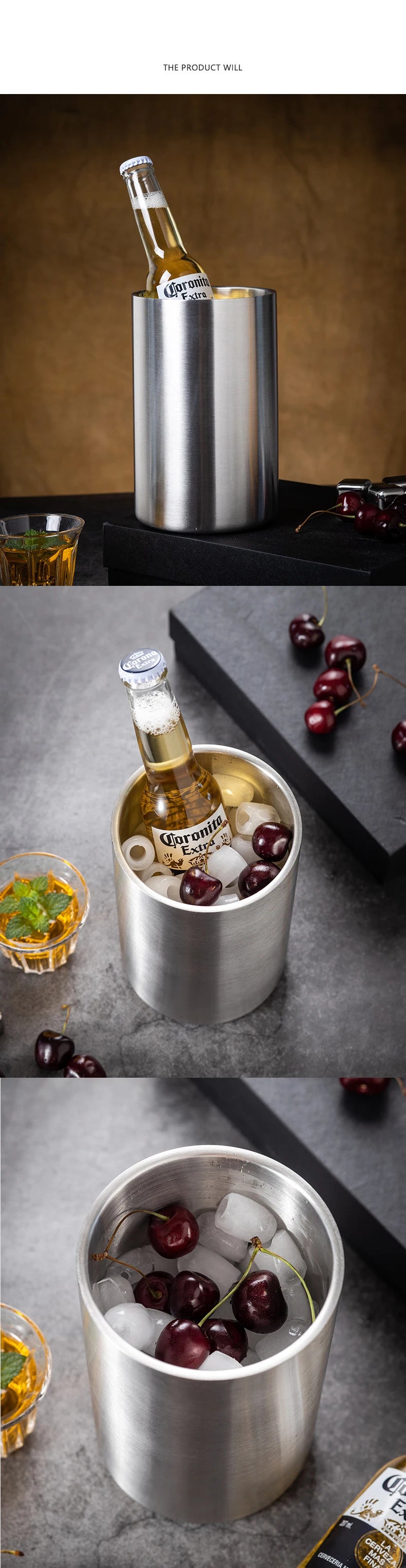 1600ML Ice Bucket- Double Stainless Steel Insulated Durable Portable Summer Drinks Champagne Beer for Outdoor Picnics Bar Events